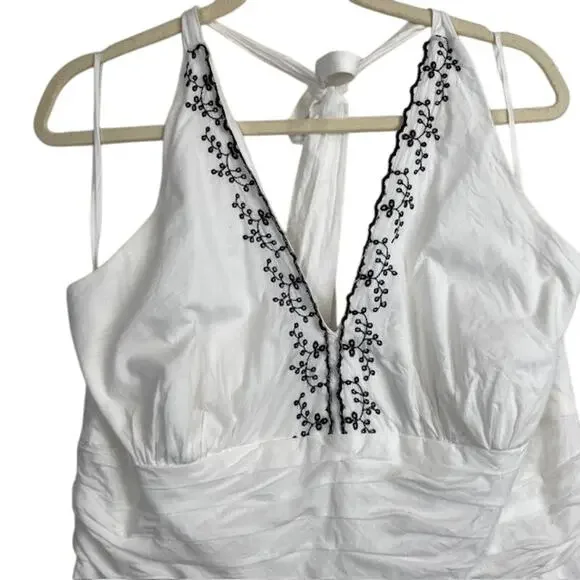 Robbie Bee, White Halter Dress/Black Embroidery, Backless - Picture 2 of 6